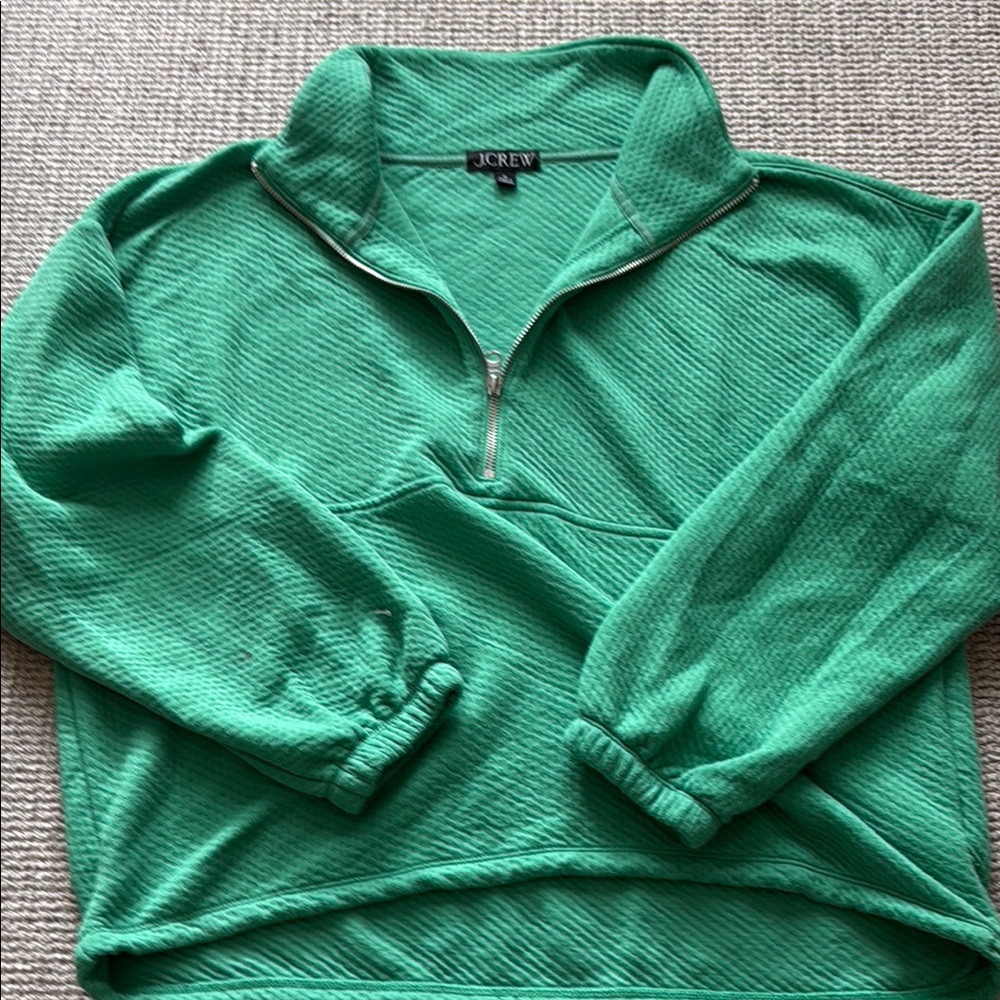 J. Crew Mint Green Textured Zip Pullover